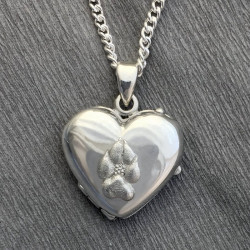 Locket pendant heart shape with dog paw pad pet jewelry sterling silver