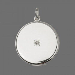 "North Star" Locket Pendant round sterling silver with a stone