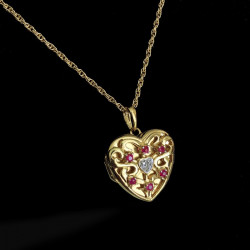 "Dragon Heart" Heart locket sterling silver gold plated with cz stones, rubies, emeralds or dark sapphires