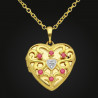 Cuore di drago - Medaglione a cuore in argento sterling placcato in oro con pietre cz, rubini, smeraldi o zaffiri scuri