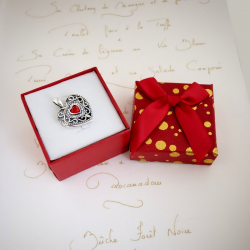 "Principessa Alice" Granate Ciondolo Portafoto cuore con la zirconia cubica in argento