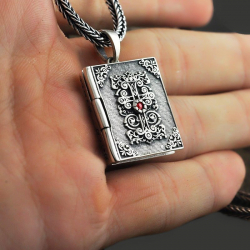 Locket Pendant for men "Sacred Book" Rectangular sterling silver