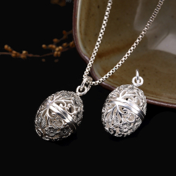 Pregnancy Bola pendant, Angel caller, Forget-me-not flowers egg shaped pendant