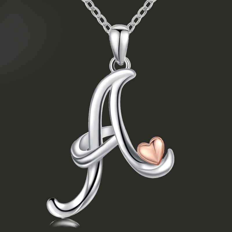 Pendant Initial letters with a pink heart en sterling silver
