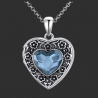 "Forget-Me-Not Flower" Swarovski Locket pendant heart shape sterling silver