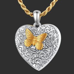 “El cariño de la mariposa”  Relicario portafoto corazon  plata solida