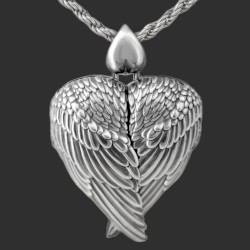 "Ailes de l'archange" Médaillon pendentif Coeur porte photo argent